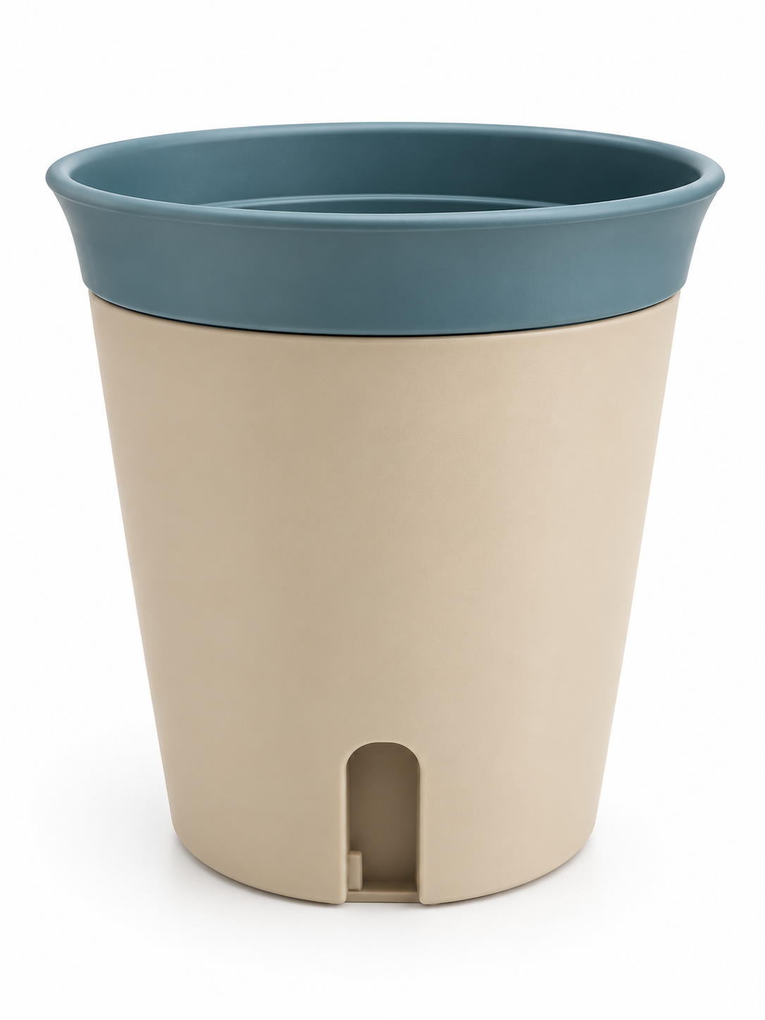 13 cm tall two-tone self-watering plant pot with cream base and removable inner pot
