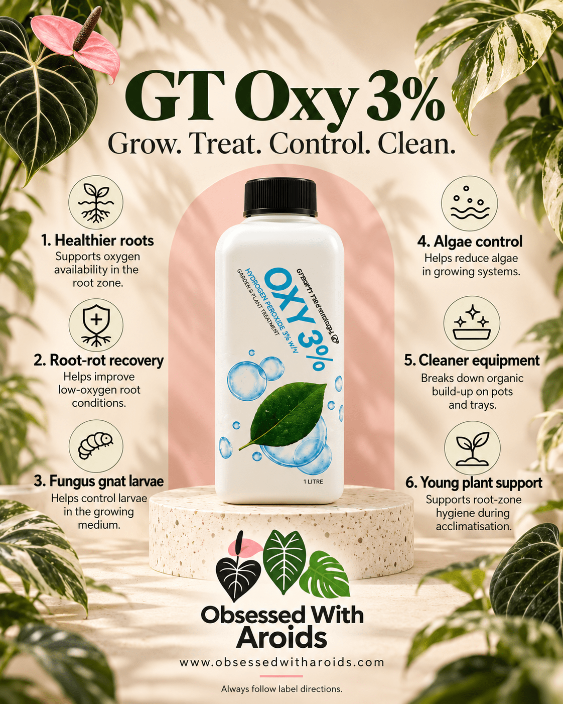 Growth Technology Oxy-Plus 3% 1 Litre – Root Care & Cleaning - Obsessed With Aroids